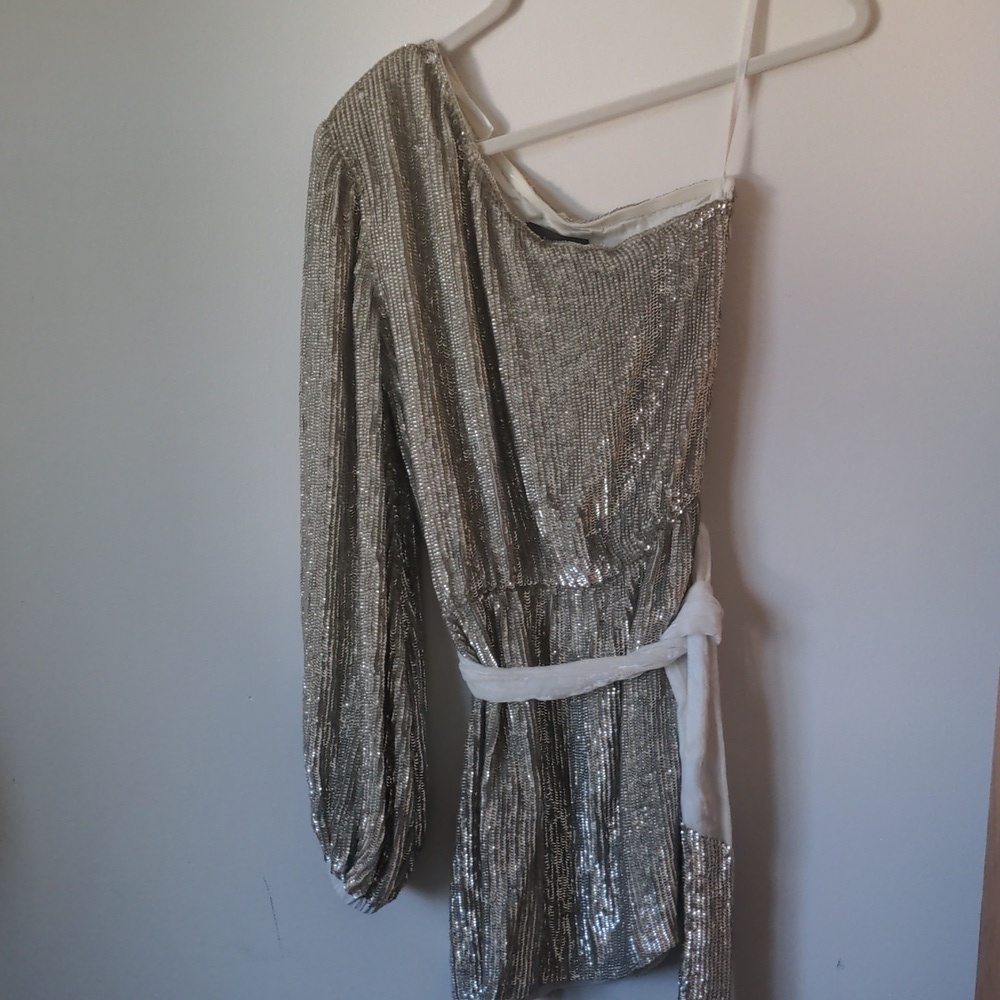 Retrofete Ella Champagne Gold One-Shoulder Mini Dress Small - Picture 6 of 12